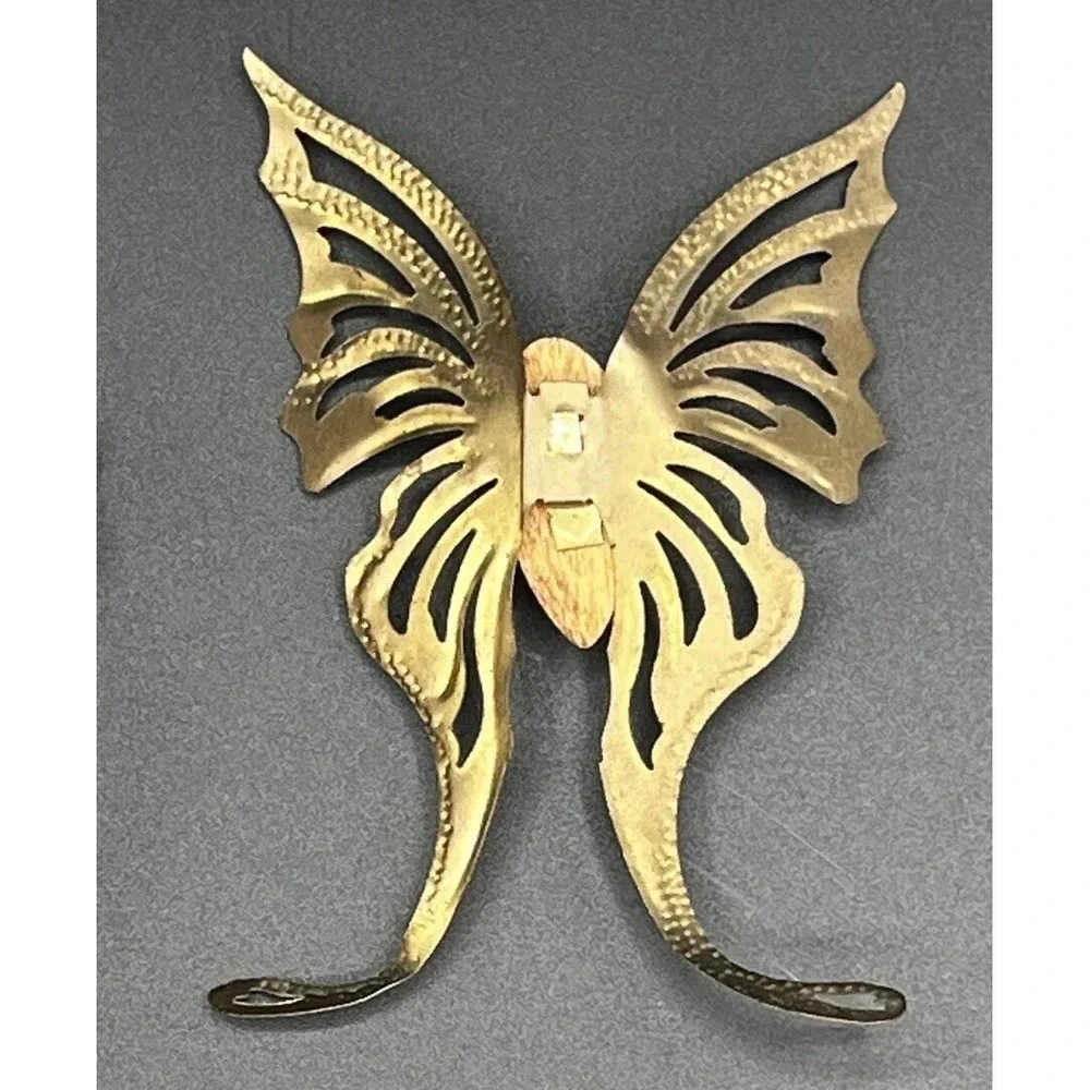 VTG Brass Butterfly Wall Hanging‎ Decor Lot 3 Pc Set Metal Wood Gold MCM